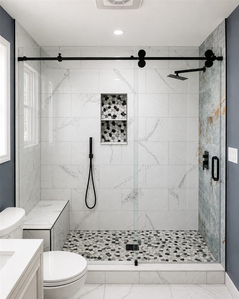Frameless sliding glass shower enclosure